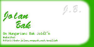 jolan bak business card